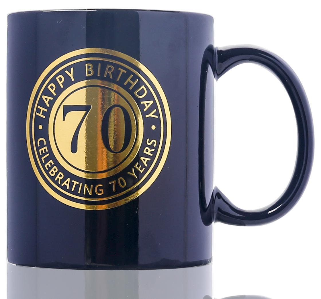 Mug 70th Happy Birthday Black With Gold Script