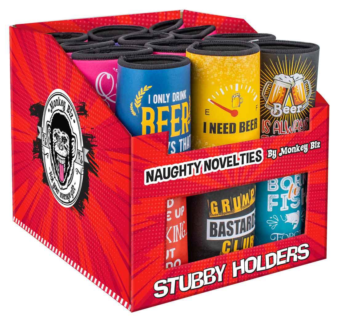 Gift Novelty Funny Naughty Beer Stubby Holder Monkey Biz Assorted Designs