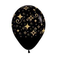 Latex Balloons 28cm Golden Diamonds Black and Glitter PK 50