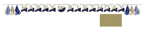 Navy & Gold Milestone Any Age Banner with Tassels & Stickers