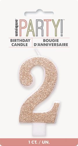 Cake Candle Number 2 Glitter Rose Gold