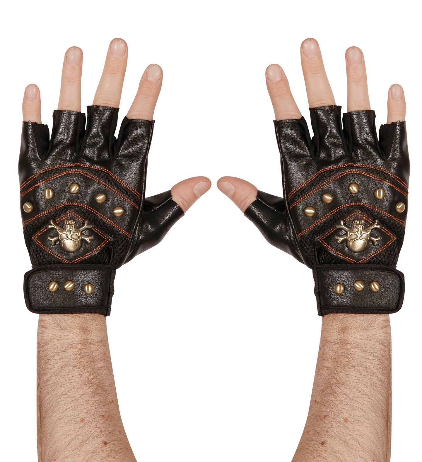 Punk Biker Pirate Steampunk Gloves Fingerless Skull & Crossbones