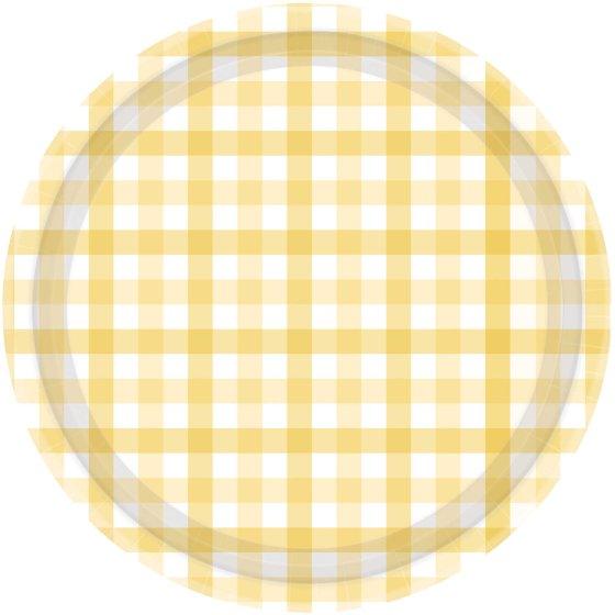 Paper Plates Gingham Check 23cm Pastel Yellow Pk 8