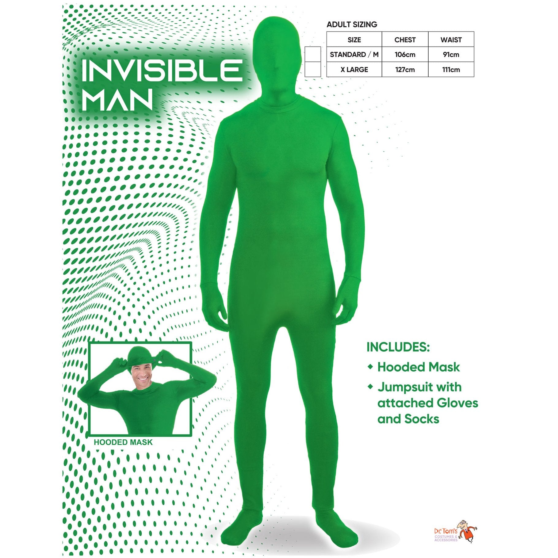 Costume Adult Invisible Man Green Spandex (Tom)