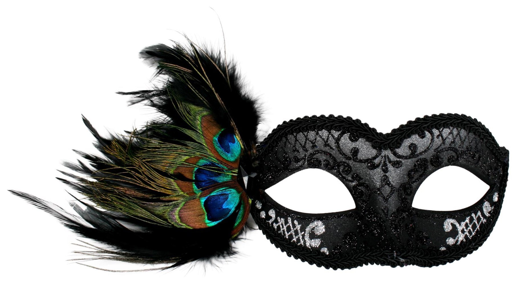 Mask Eye Adrianna Black & Silver Peacock Feather