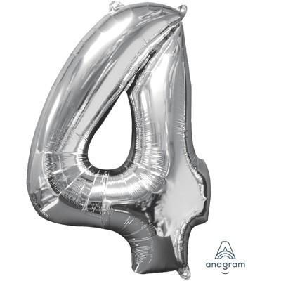 Balloon Foil Megaloon Num 4 Silver 66cm