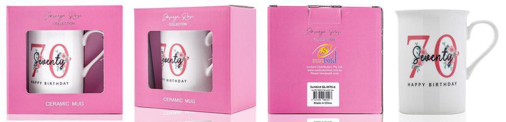 Mug White 70th Birthday Pink Floral