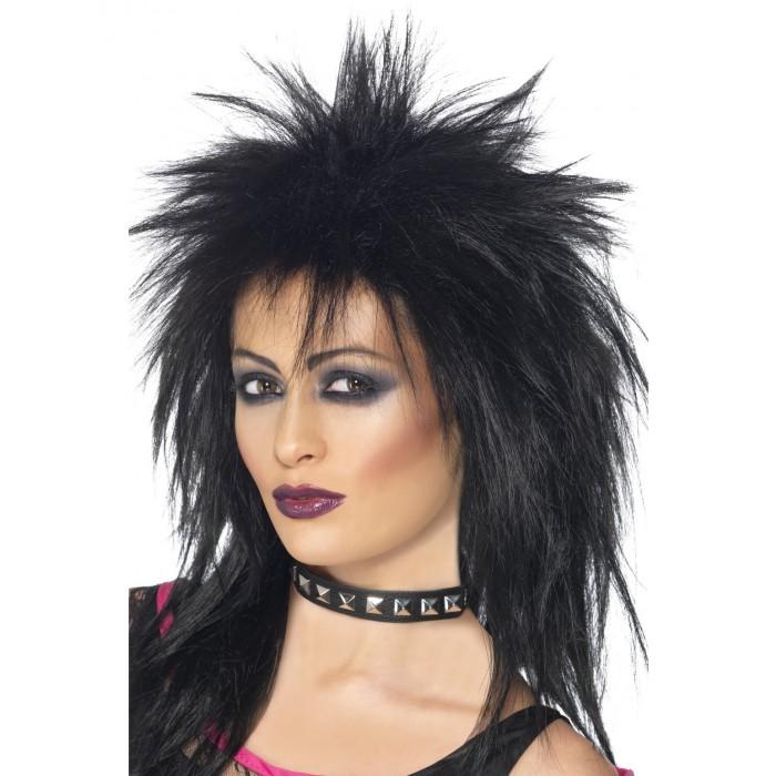 Wig Spiky Rock Diva Punk Vamp 1980s Black Long