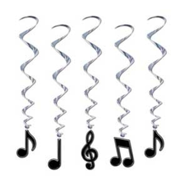 Music Notes Hanging Decorations Whirls Pk/5 Foil 90cm - Last Chance Buy