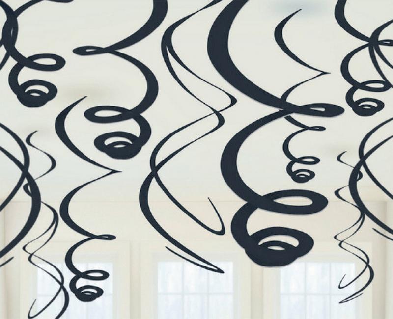 Hanging Decoration Swirls Black 55.8cm Pk/12