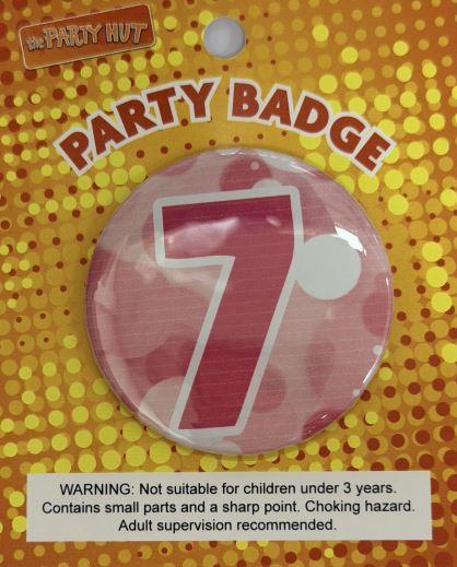 Badge Seventh Birthday Pink 6cm