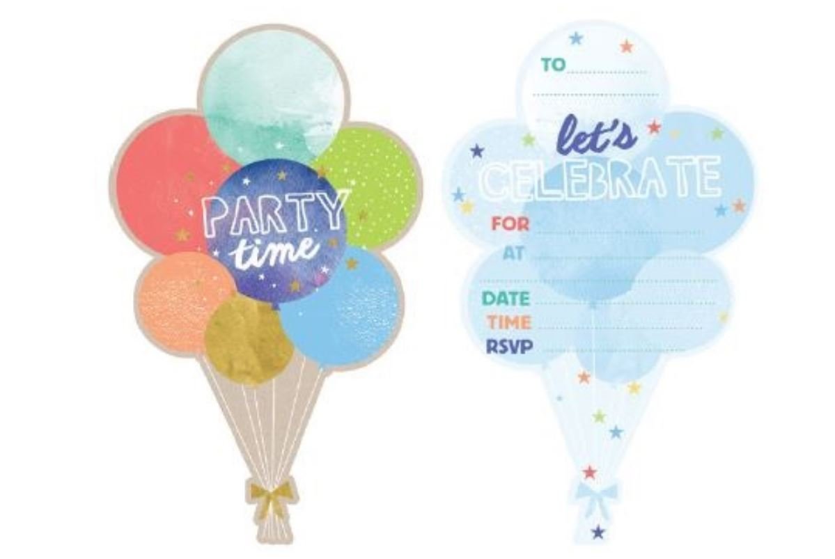 Party Invitation Pk/8 Balloons Party Time- Discontinued Last Chance