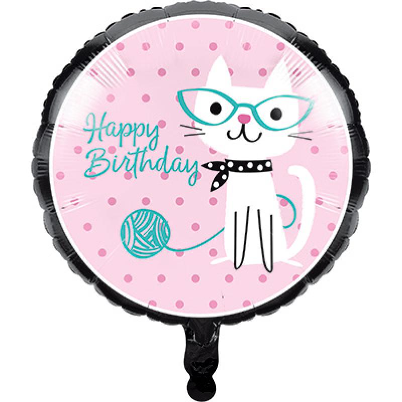 Balloon Foil 45cm Happy Birthday Purrfect Cat Party