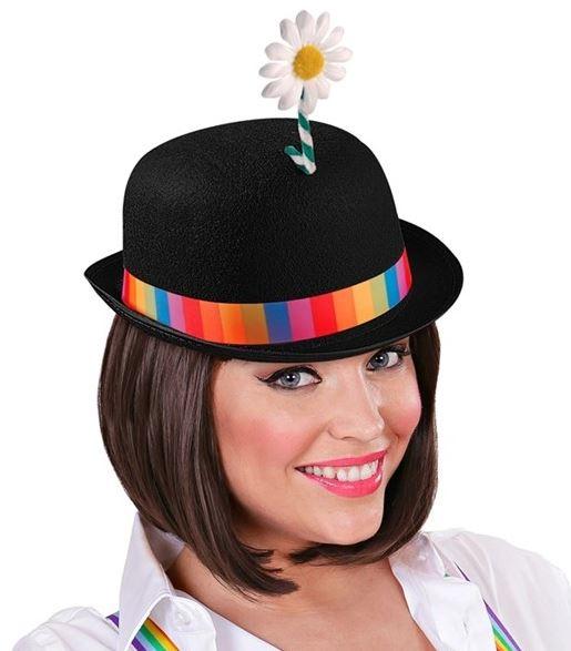 Hat Black Bowler Felt Clown Colourful With Flower