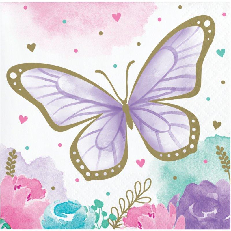 Butterfly Shimmer Napkins Beverage Pk/16