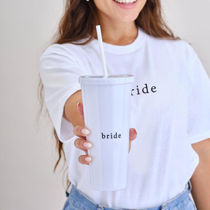 White Reusable Bride Hen Party Cup With Straw 700ml