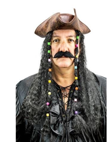 Pirate Black Wig with Beads/Charms & Brown Hat Sparrow Like