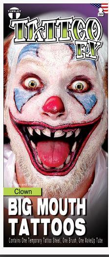 Temporary Tattoo Big Mouth Clown Costume Accessory