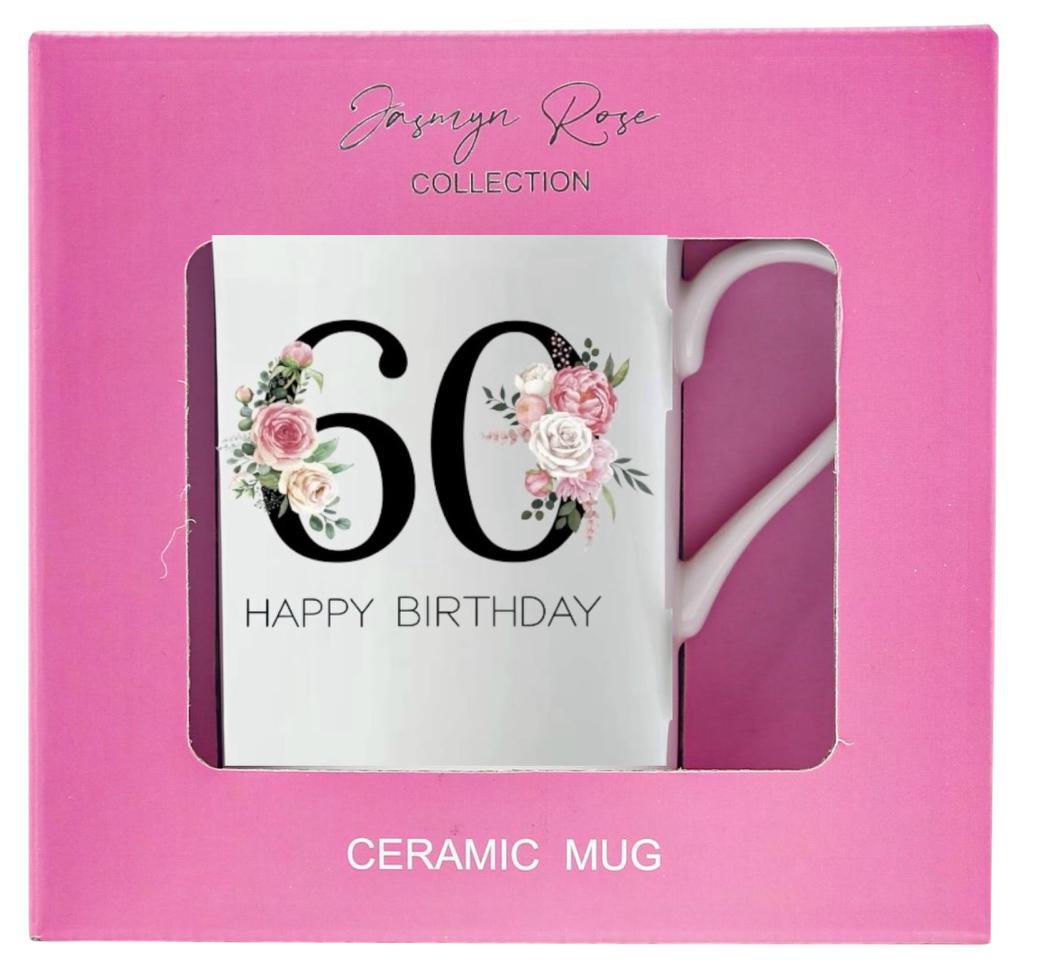 Mug White 60th Happy Birthday Floral Ceramic Gift