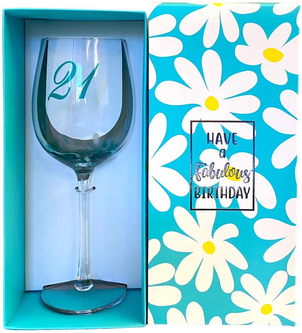 Gift Stemmed Wine Glass 21st Birthday Teal Blue