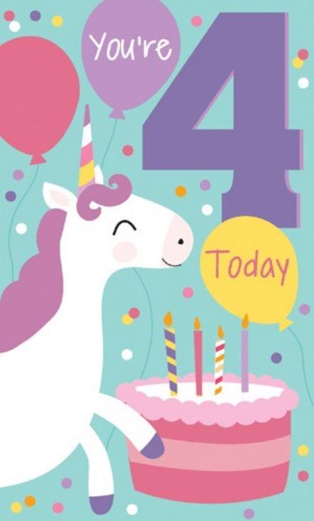 Greeting Card Happy 4th Birthday Unicorn