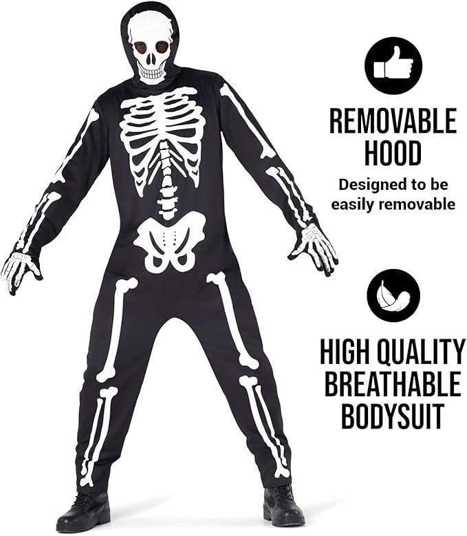 Costume Adult Skeleton Jumpsuit with Hood