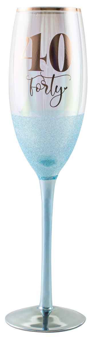 Gift Champagne Glitter Glass/Flute Happy 40th Forty Birthday 150ml