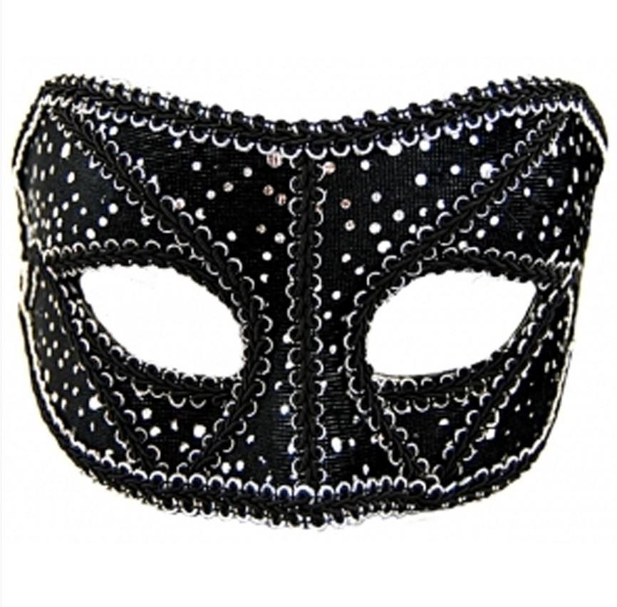 Mask Masquerade Deluxe Black & Silver Sequins