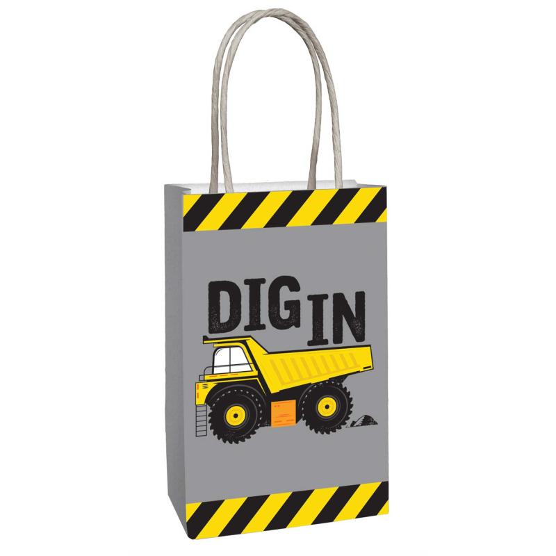 Construction Dig In Paper Kraft Loot Bags Pk/8 21cm x 13cm x 8cm