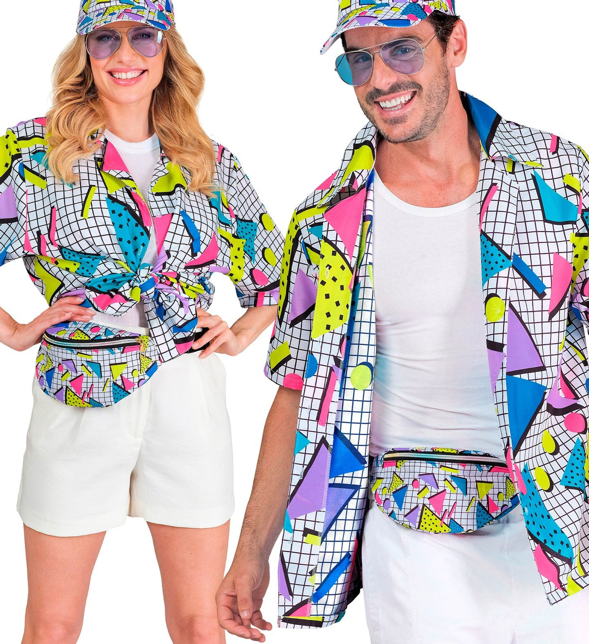 Costume Adult Funky Shirt Geometric White 1980s