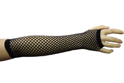 Gloves Fishnet Fingerless Long Sleeve Black Pk 3