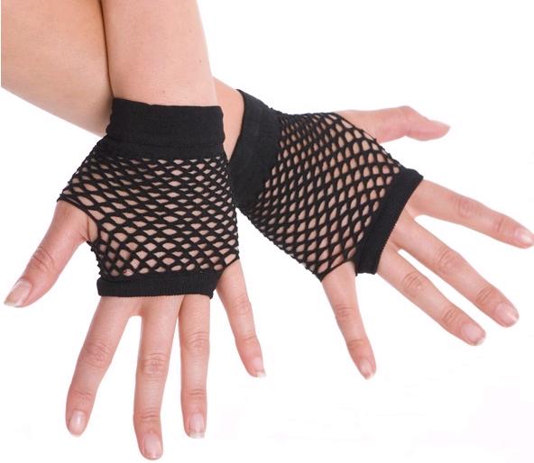 Gloves Fishnet Fingerless Black Punk/1980s
