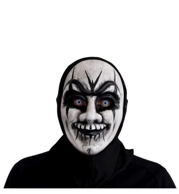 Mask Creepy Clown Smile Hooded Black/White Halloween/Horror Deluxe