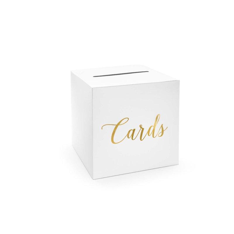 Wishing Well Wedding/Engagement Card Box White With Gold Foil Print Deluxe