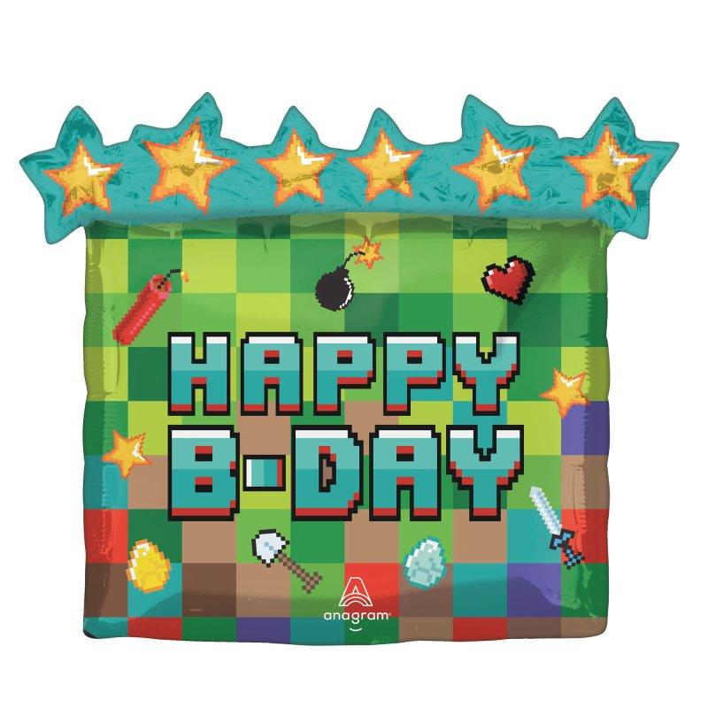 Balloon Foil Supershape TNT Pixel Happy Birthday Gaming 63cm x 58cm