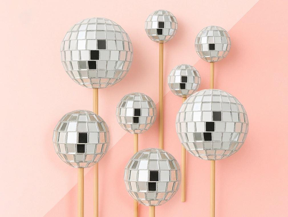 Cake Toppers Disco Mirror Balls Decorating Set 1970s Pk/8