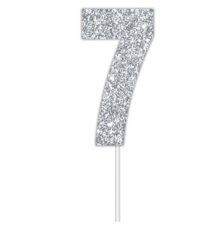 Cake Topper Budget Number 7 Glitter Silver