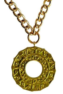 Necklace Disco Medallion 5.5cm Round On Gold Look Chain 1970s