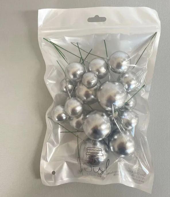Cake Toppers Deco Foam Balls Shiny Metallic Silver Pk/20