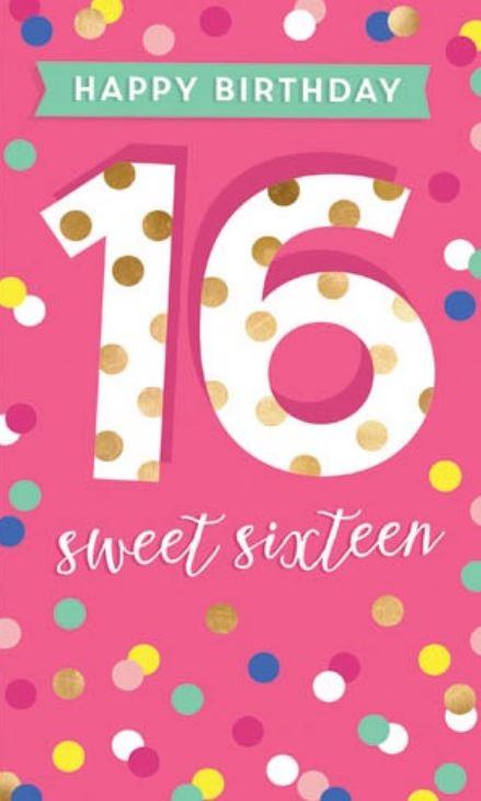 Greeting Card Happy 16th Birthday Pink