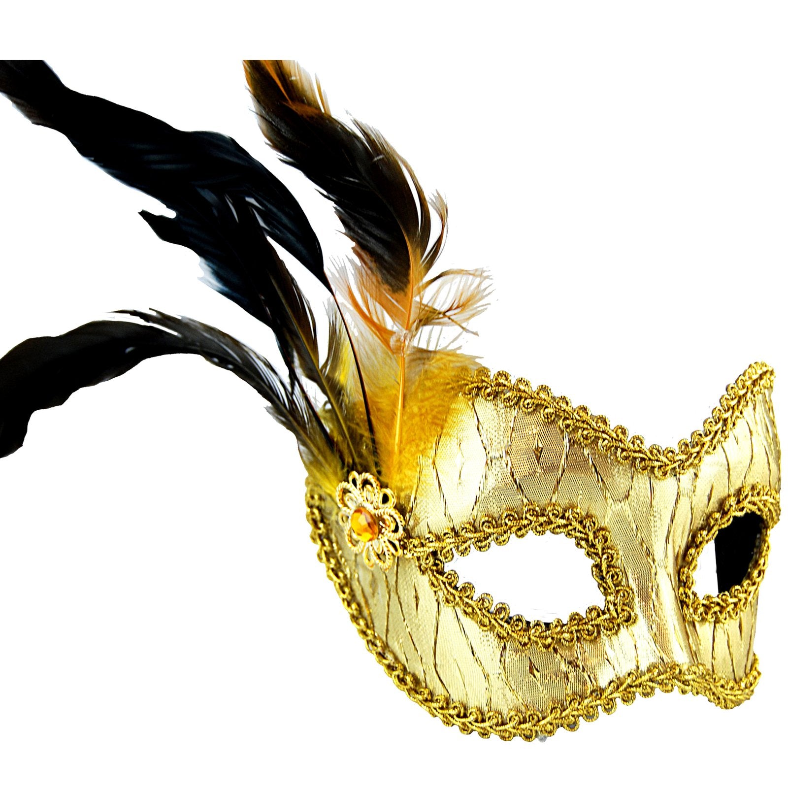 Mask Masquerade Deluxe Gold with Black/Gold Side Feather