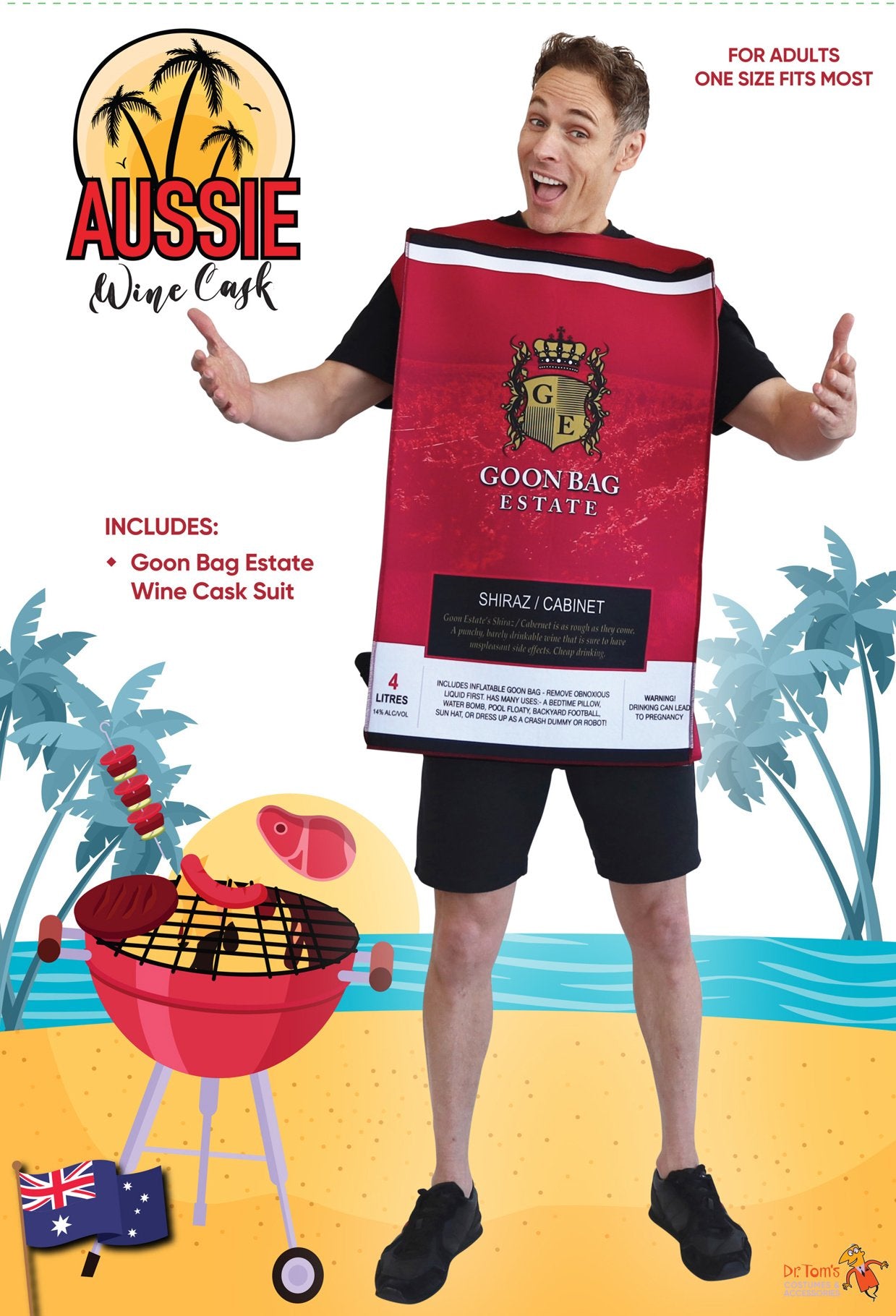 Costume Adult Aussie Wine Cask Novelty Funny One Size