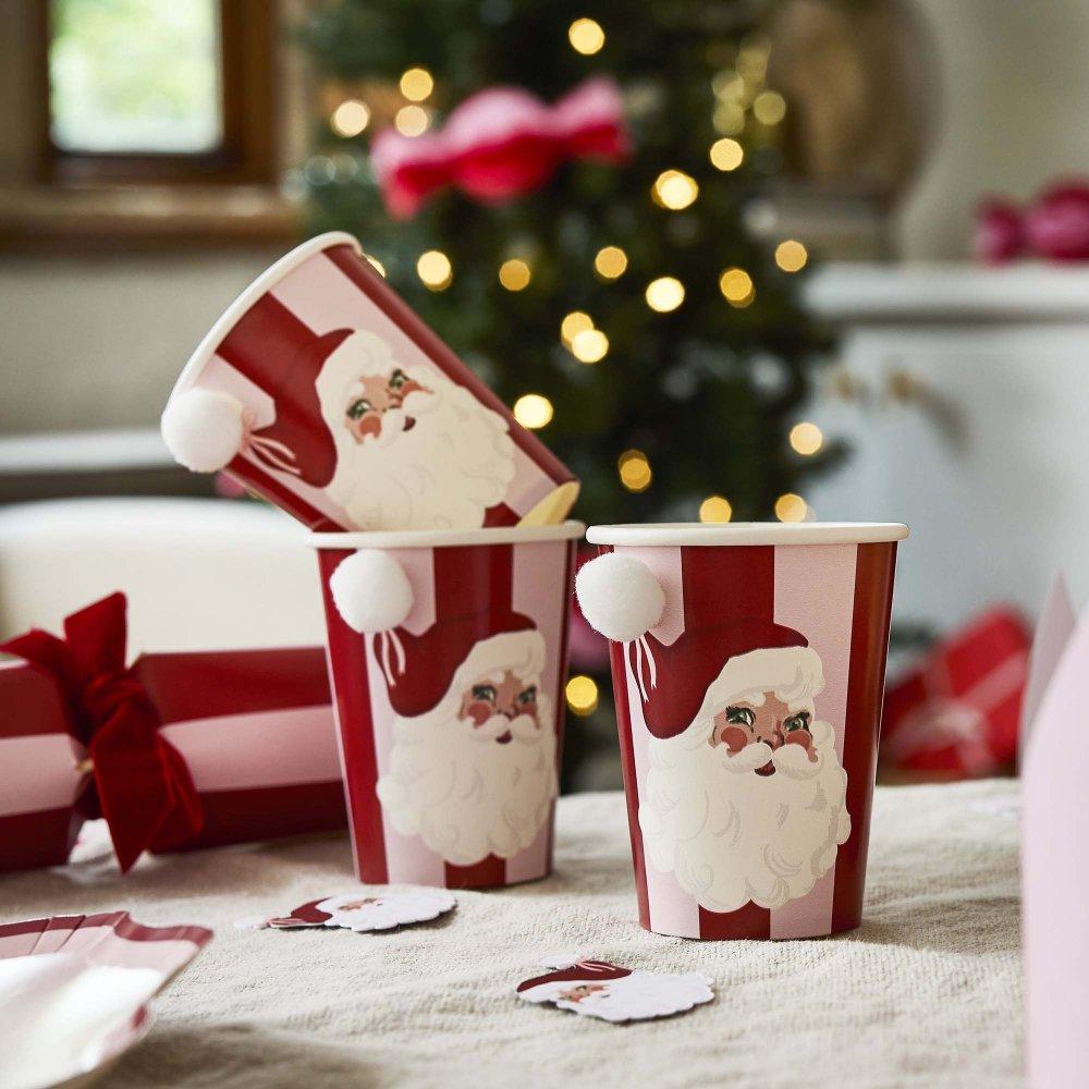 Cups Christmas Santa Baby With Pom Poms 266ml Pk/8