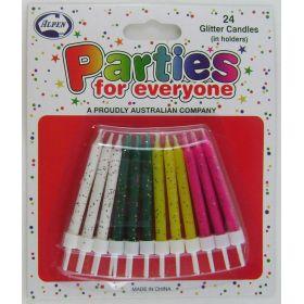 Candles Glitter Pk/24 With Holders