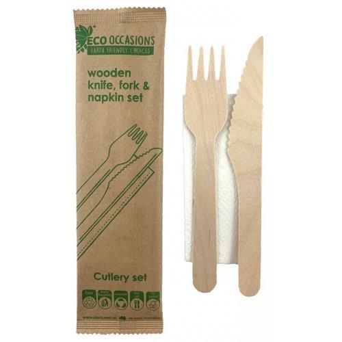 Wooden Eco Knife Fork & Napkin Eco Friendly Pk10 Last Chace Buy
