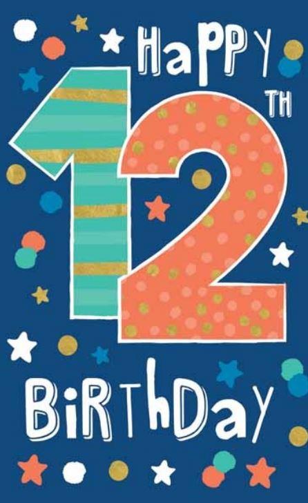 Greeting Card Happy 12th Birthday Blue