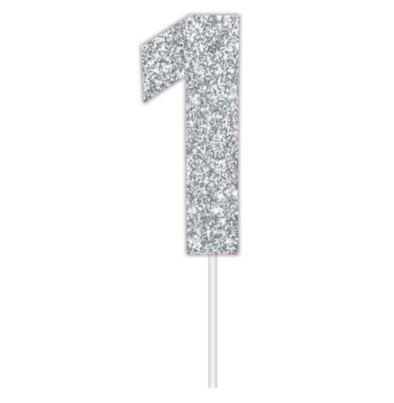 Cake Topper Budget Number 1 Glitter Silver