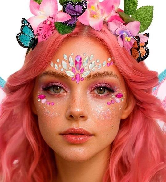 Face Jewels Pink & Diamonds Princess/Fairy Adhesive Costume Accessory