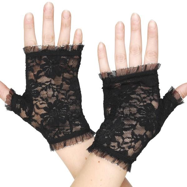 Gloves Fingerless Lace Black Costume Accessory