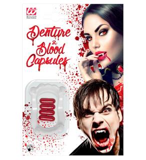 Teeth/Fangs & 4 Blood Capsules Vampire/Dracula Costume Accessory